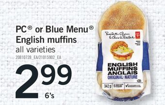 Fortinos Pc® or blue menu® english muffins, 6's offer