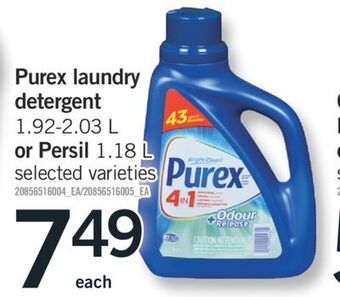 Fortinos Purex laundry detergent 1.92-2.03 l or persil 1.18 l offer
