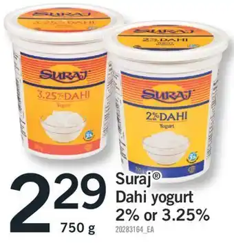 Fortinos Suraj® dahi yogurt 2% or 3.25%, 750 g offer