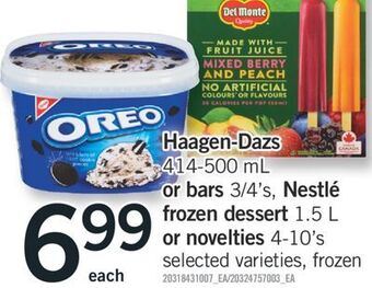 Fortinos Haagen-dazs 414-500 ml or bars, 3/4's, nestlé frozen dessert, 1.5 l or novelties 4-10's offer
