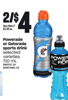 Loblaws Powerade or gatorade sports drink 710 ml offer