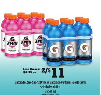 Loblaws Gatorade zero sports drink or gatorade perform sports drink, 6 x 591 ml offer