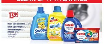 Loblaws Snuggle® liquid fabric softener 2.8 /3.41 l, sunlight® liquid detergent 4.0 l, persil® liquid detergent 2.21 l, persil® discs offer