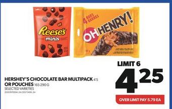 Real Canadian Superstore Hershey's chocolate bar multipack, 4's or pouches, 165-290 g offer