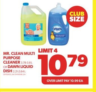 Real Canadian Superstore Mr. clean multi purpose cleaner, 3.78-3.8 l or dawn liquid dish, 2.21-2.64 l offer