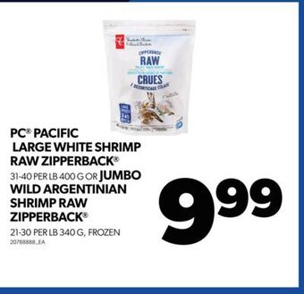 Real Canadian Superstore Pc® pacific large white shrimp raw zipperback®, 31-40 per lb 400 g or jumbo wild argentinian shrimp raw zipperback®, 21-30 pe offer