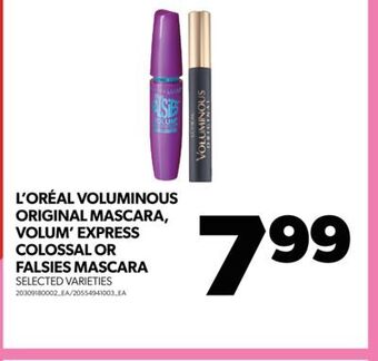 Real Canadian Superstore L'oréal voluminous original mascara,volum' express colossal or falsies mascara offer