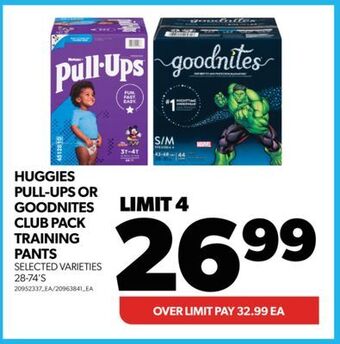 Real Canadian Superstore Huggies pull-ups or goodnites club pack training pants, 28-74's offer