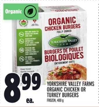 Metro Yorkshire valley farms organic chicken or turkey burgers offer