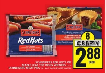 Food Basics Schneiders red hots or maple leaf top dogs wieners or schneiders meat pies offer
