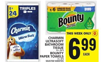 Food Basics Charmin ultrasoft bathroom tissue or bounty paper towels offer