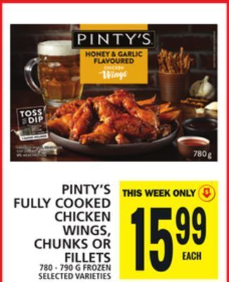 Food Basics Pinty's fully cooked chicken wings, chunks or fillets offer