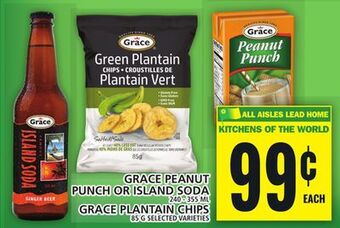Food Basics Grace peanut punch or island soda or grace plantain chips offer