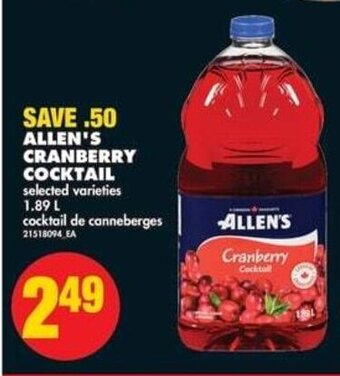 No Frills ALLEN'S CRANBERRY COCKTAIL 1.89 L offer