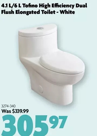 Home Hardware 4.1 l/6 l tofino high efficiency dual flush elongated toilet - white offer