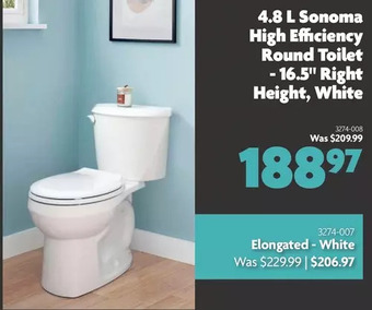 Home Hardware Sonoma high efficiency round toilet - 16.5 right height, white | elongated - white offer