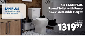 Home Hardware 4.8 l saniplus round toilet with pump - 16.75 accessible height offer