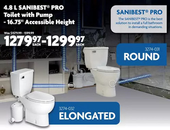 Home Hardware 4.8 l sanibest pro toilet with pump - 16.75 accessible height offer