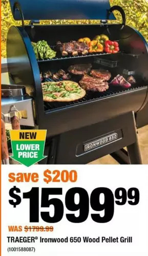 Home Depot Traeger ironwood 650 wood pellet grill offer