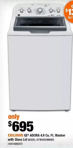 Home Depot Ge adora 4.9 cu. ft. washer with glass lid offer