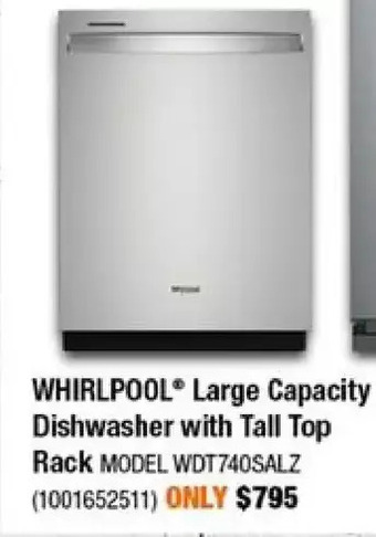 Home Depot Whirlpool large capacity dishwasher with tall top rack offer