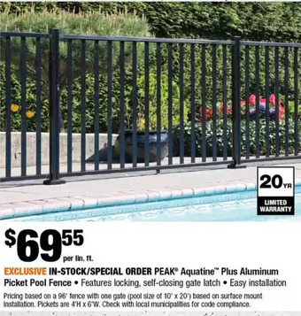 Home Depot Peak aquatine plus aluminum picket pool fence offer