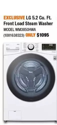 Home Depot Lg 5.2 cu. ft. front load steam washer offer