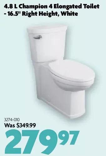Home Hardware 4.8 l champion 4 elongated toilet - 16.5 right height, white offer