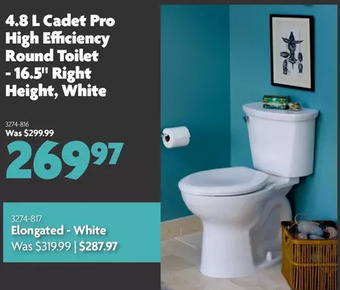 Home Hardware Cadet pro high efficiency round toilet - 16.5 right height, white offer
