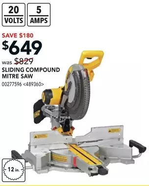 Lowe's Dewalt sliding compound mitre saw offer