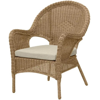 Home Depot Rosemont tan wicker stackable patio chair with putty tan cushion offer