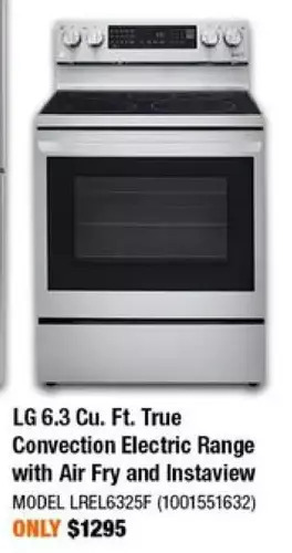 Home Depot Lg 6.3 cu. ft. true convection electric range with air fry and instaview offer