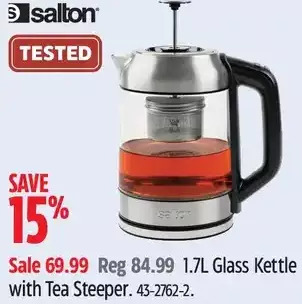 Canadian Tire Salton 1.7l glass kettle with tea steeper offer