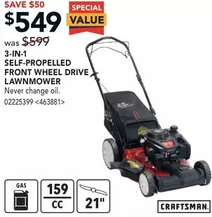 RONA Craftsman 3-in-1 self-propelled front wheel drive lawnmower offer