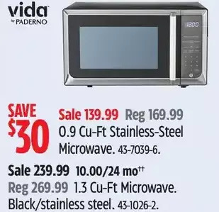 Canadian Tire Vida by paderno 0.9 cu-ft stainless-steel microwave | 1.3 cu-ft microwave offer