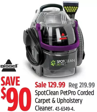 Canadian Tire Bissell spotclean petpro corded carpet & upholstery cleaner offer