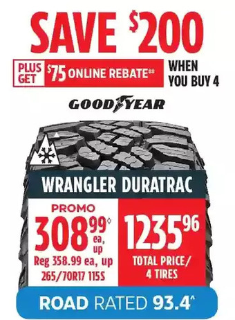 Canadian Tire Good year wrangler duratrac offer