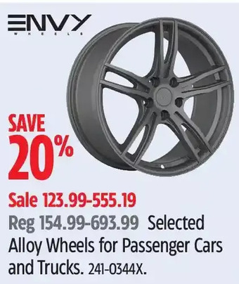 Canadian Tire Envy alloy wheels for passenger cars and trucks offer