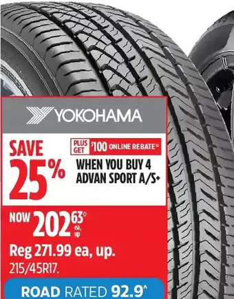 Canadian Tire Yokohama advan sport a/s+ tires offer