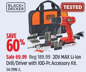Canadian Tire Black+decker 20v max li-ion drill/driver with 100-pc accessory kit offer