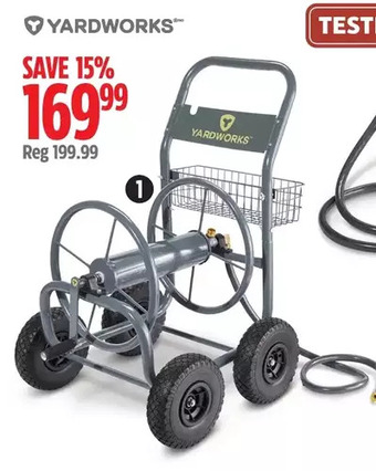 Canadian Tire Yardworks steel hose reel cart with flat-free tires offer