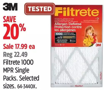 Canadian Tire 3m filtrete 1000 mpr single packs offer