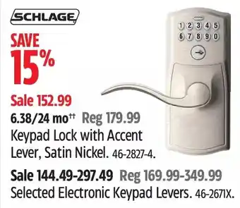 Canadian Tire Schlage keypad lock with accent lever | electronic keypad levers offer
