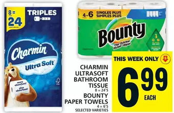 Food Basics Charmin ultrasoft bathroom tissue | bounty paper towels offer