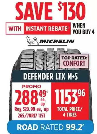 Canadian Tire Michelin defender ltx m+s offer