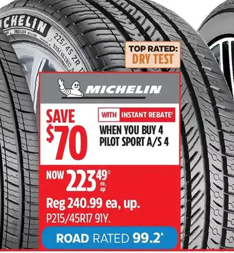 Canadian Tire Michelin pilot sport a/s 4 tires offer