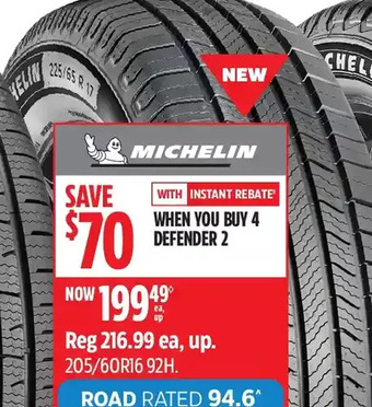 Canadian Tire Michelin defender 2 tires offer