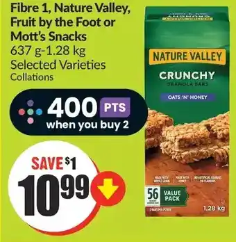 FreshCo Fibre 1, nature valley, fruit by the foot or mott's snacks offer