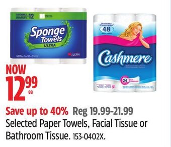 Canadian Tire Spongetowels selected paper towels, facial tissue or bathroom tissue offer