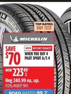 Canadian Tire Michelin pilot sport a/s 4 tire offer